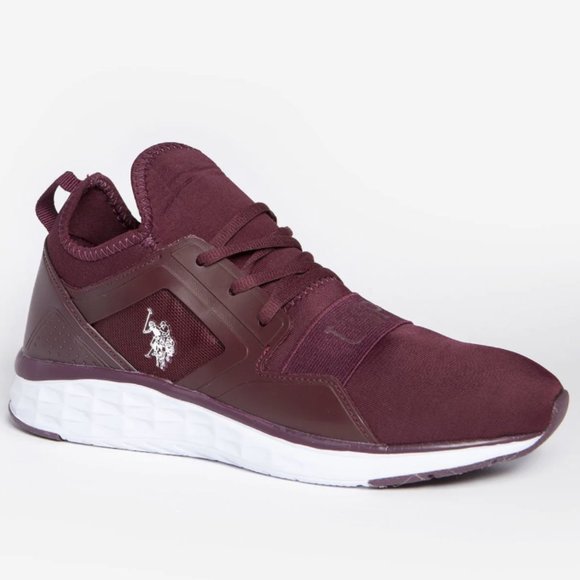 Ralph Lauren U.S. Polo Assn USPA Burgundy Pull On Running Breathable Sneakers - Picture 2 of 10